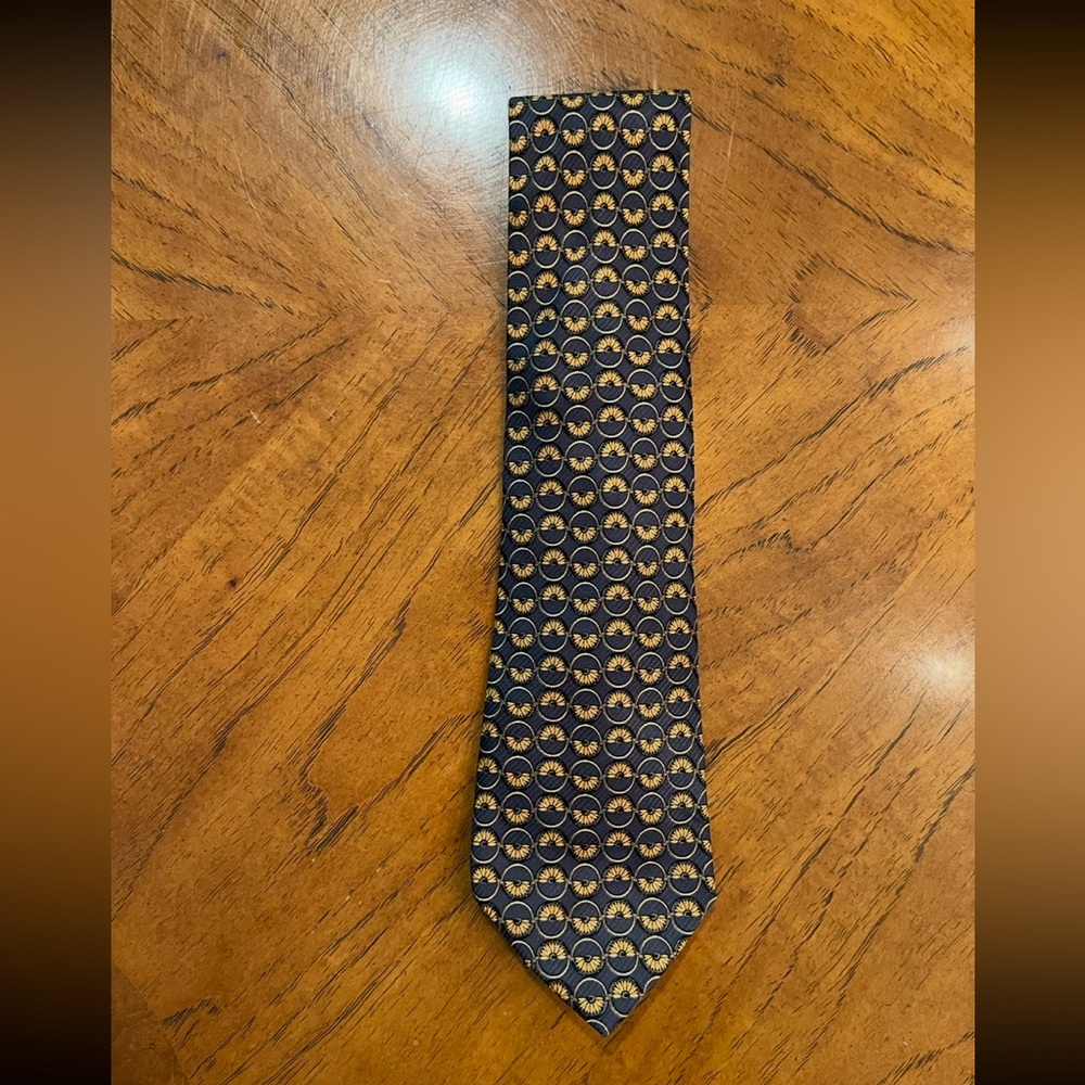 Vintage Valentino sunflower style Gold and blue geometric Patterned Tie. EUC!